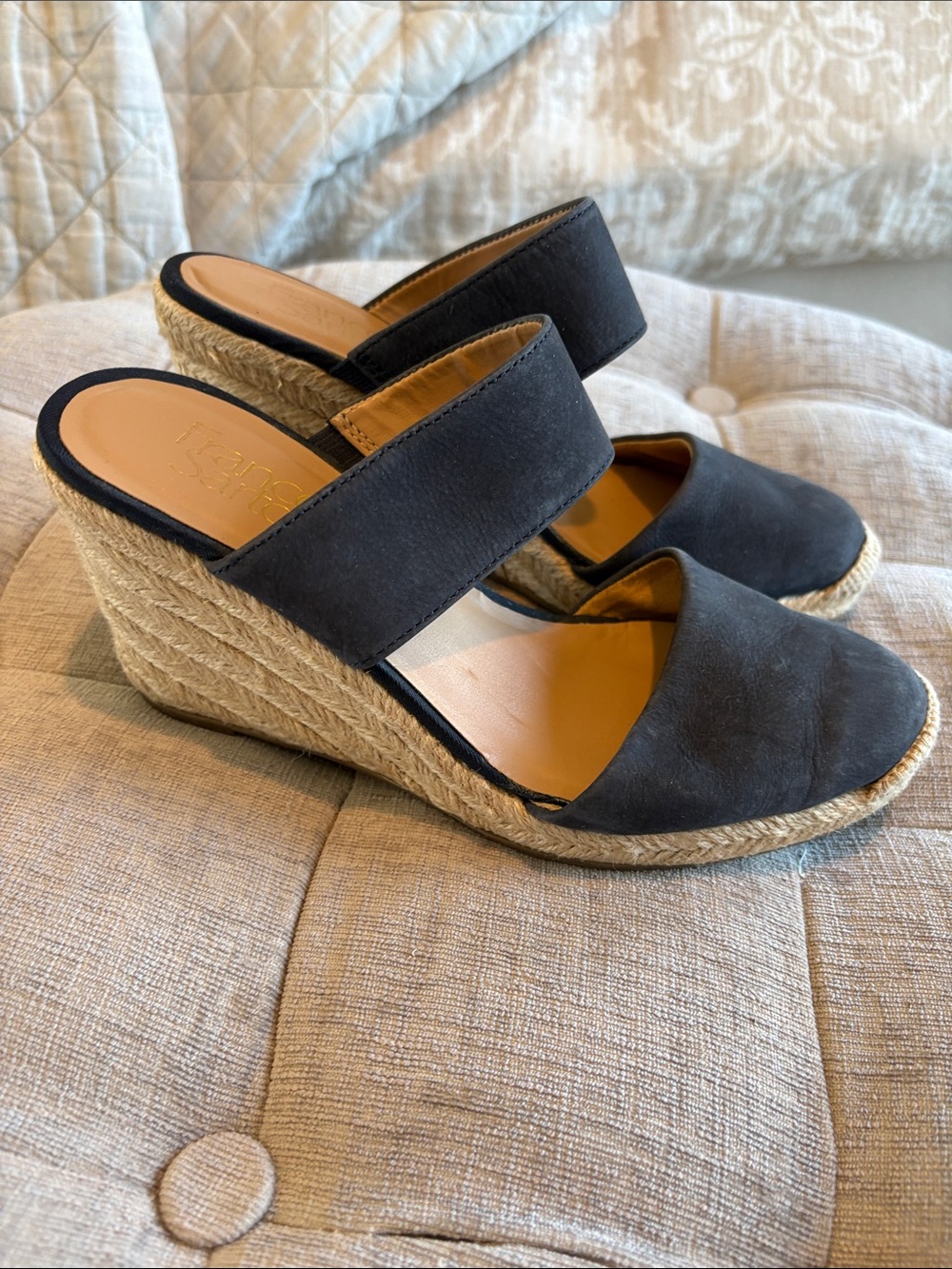 Franco Sarto Navy Espadrille Wedge Slide Sandals